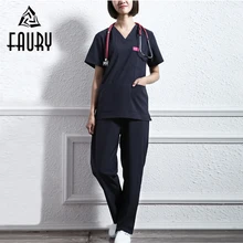 Для женщин доктор медсестра больницы Спецодежда V образным вырезом короткий рукав наборы скрабов Топы корректирующие брюки для девочек хирургические