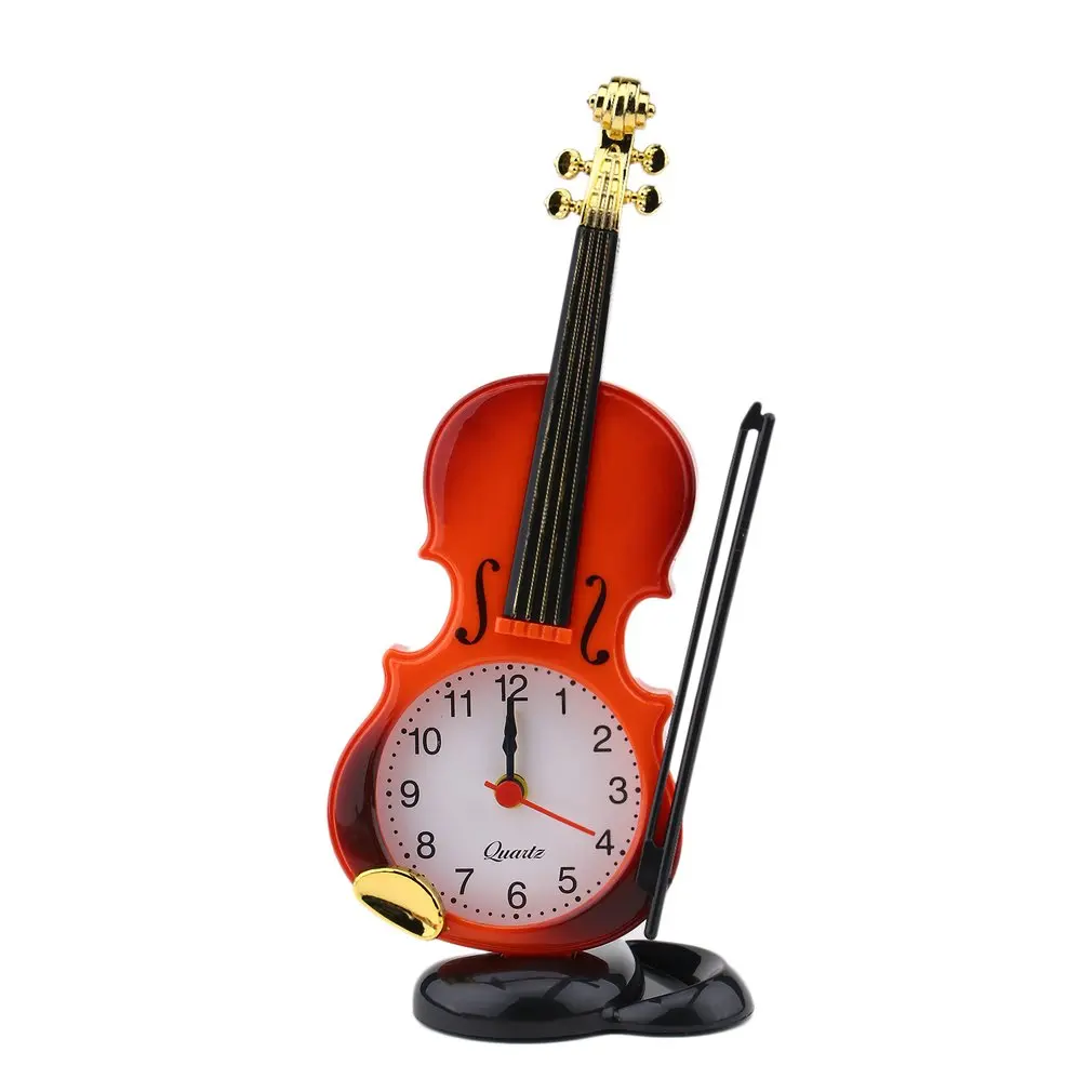 

Unique Instrument Shape Table Clock Student Violin for Gift Home Decor Fiddle Quartz Alarm Clock Desk Plastic Craft