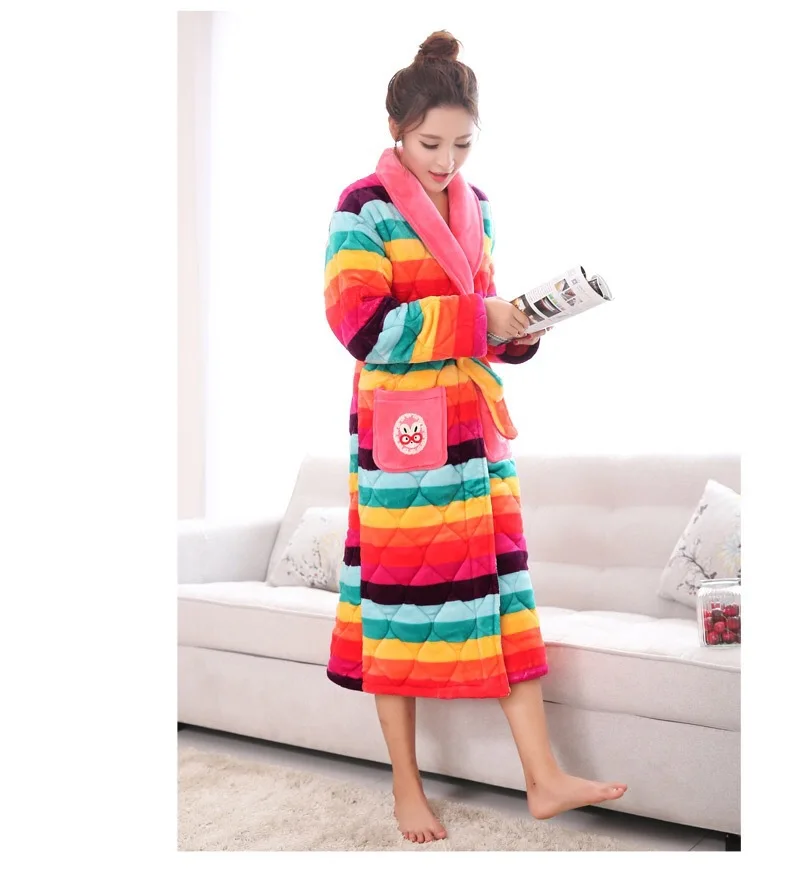 Women Winter Sleeping Robes Night Wear Clothes Women Pajamas Adjustable Waist Flannel Thick Warm Pajamas Winter Padded Robe JW335 (11)