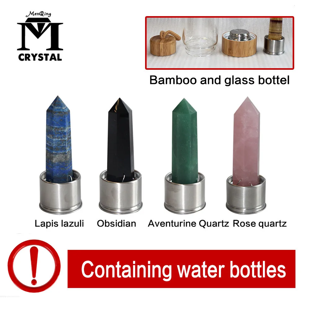 

Drop Shipping Natural Elixir Quartz Crystal obelisk Bamboo Drink Water Bottle Point reiki Healing Wand Glass Gravel Stone Cup
