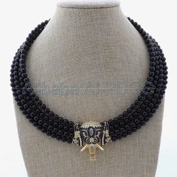 

4 Rows Onyx Necklace CZ Pendant