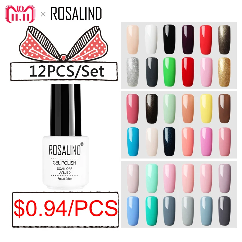 

(12PCS/SET)ROSALIND UV Gel Nail Polish Set For Nail Extension Kit Nail Art Gel Varnishes Acrylic Design Manicure Set Base Top