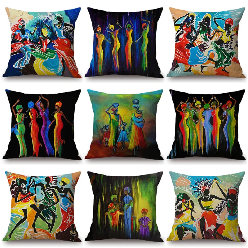 

Dancing Africa Woman Printed Cotton Linen Cushion Cover Decorative Office Home Throw Pillow Cover Almofada Cojines Kussenhoes