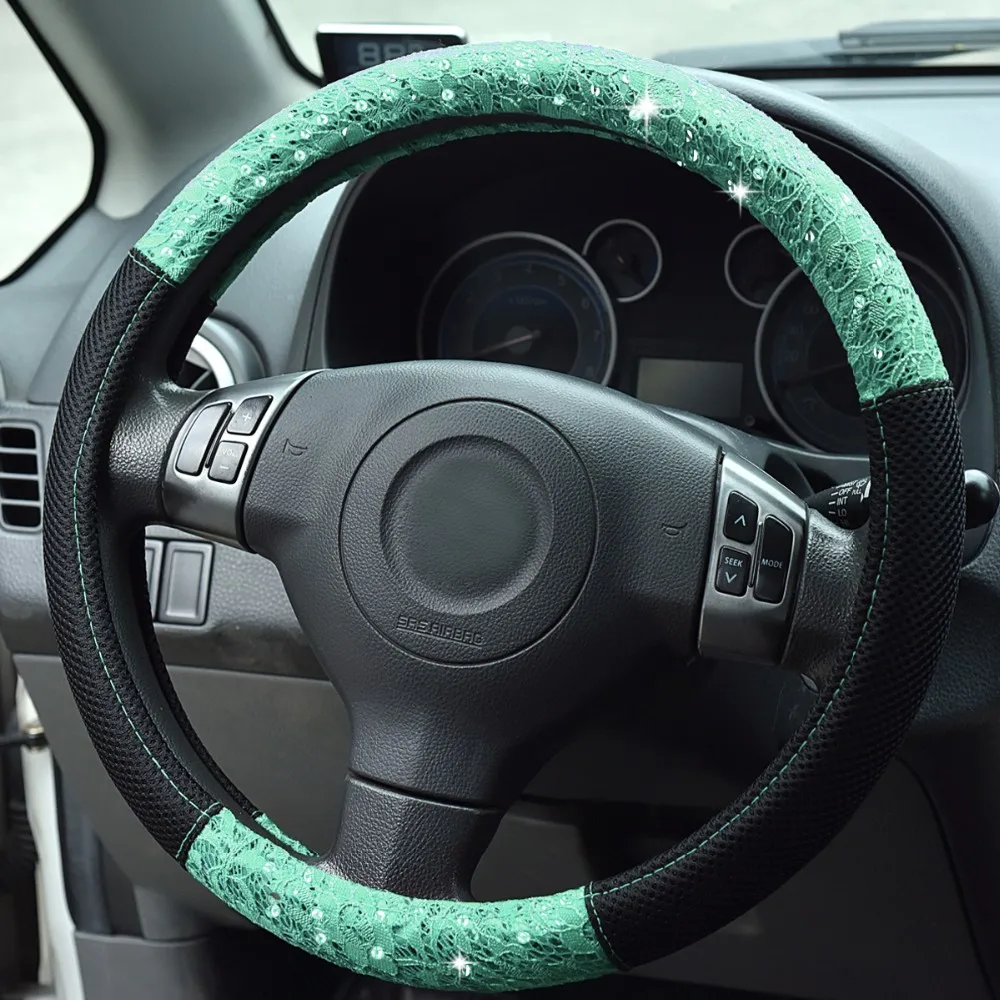 Крышка рулевого колеса автомобиля обертывание кружева и искусственная кожа зеленый красный цвет автомобиля аксессуары для девочки автомобиля рулевого колеса Крышка для Toyota