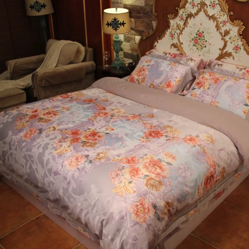 Waliicorners New Luxury silk cotton bedding set blue black satin duvet cover sets Bohemia style bed linen bedclothes 38 -1