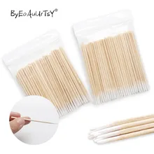 Одноразовые ультра-маленький ватный тампон Безворсовая Ткань микро кисти Деревянная ватные палочки тампоны для удаления клея, инструменты для наращивания ресниц
