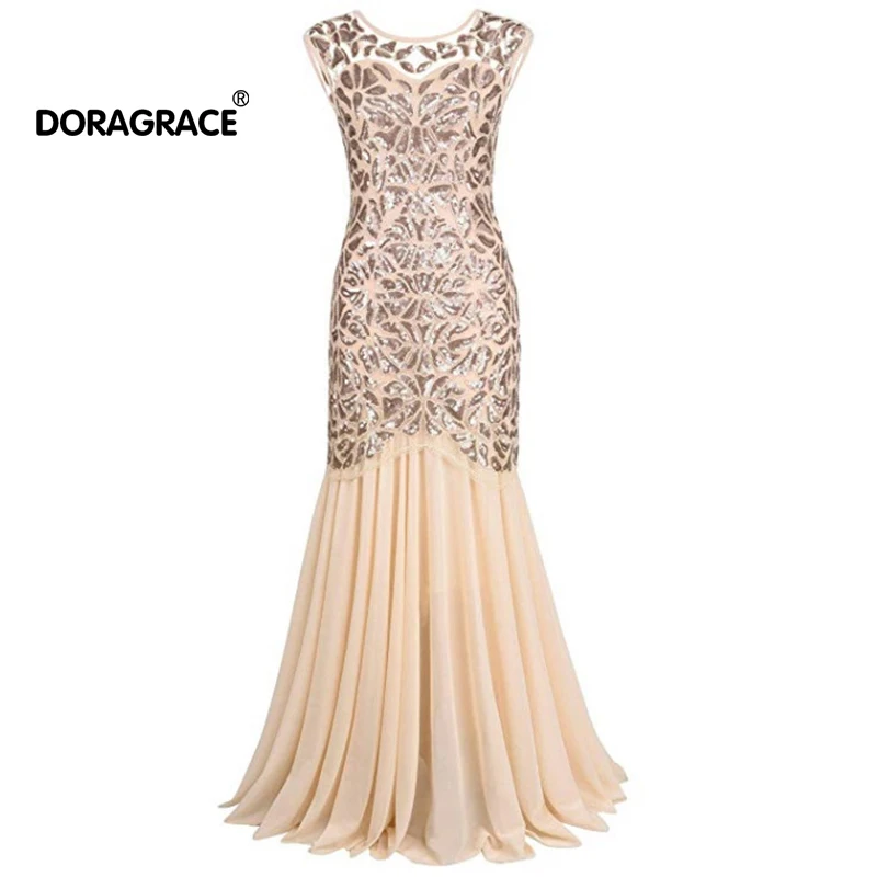 

Doragrace Mermaid Evening Dresses 2019 Elegant Party Gowns Glitter Sequined Champagne Burgundy Black Prom Dress