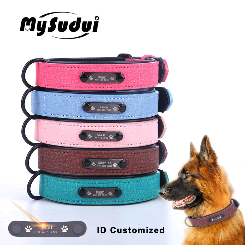 top Ongemak bloemblad Naam Pet Halsbanden Gepersonaliseerde Custom Lederen Halsband Voor Kleine  Grote Honden Huisdier Kraag Gepersonaliseerde Duitsland Herder  Zwart|Kragen| - AliExpress