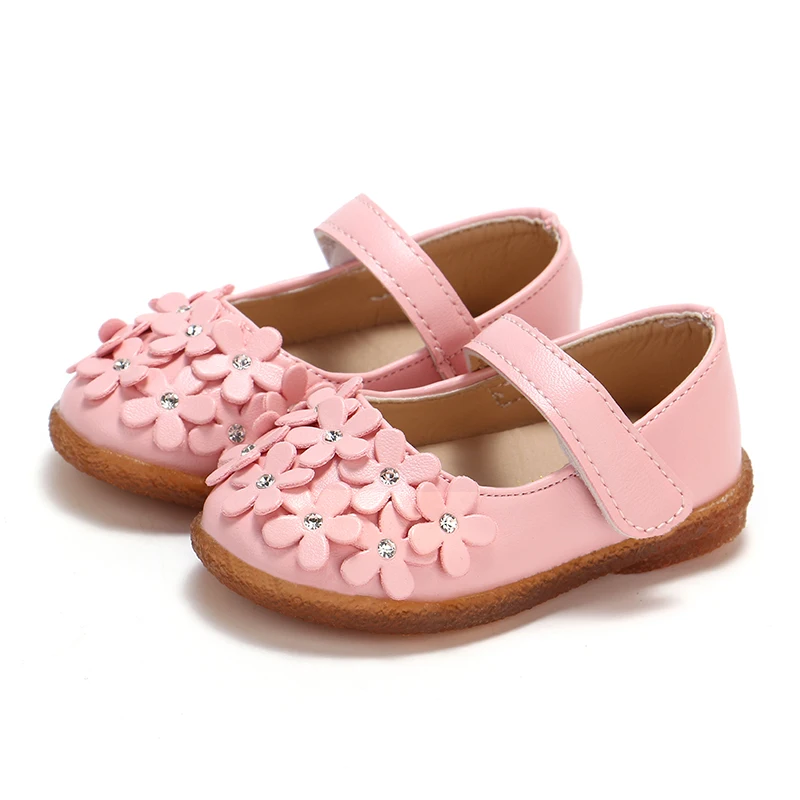 2018 New Style Girls Shoes Baby Toddlers Princess Shoes Flowes Single Shoe Bling Flats Children Mary Janes White Red Pink MCH062