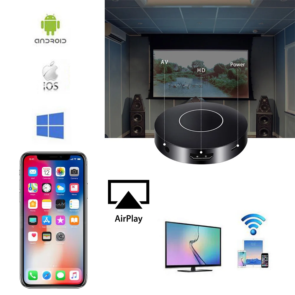  Car Auto Media DLNA Miracast Airplay Screen Mirroring Dongle TV Stick Digital Wireless HDMI AV RCA 