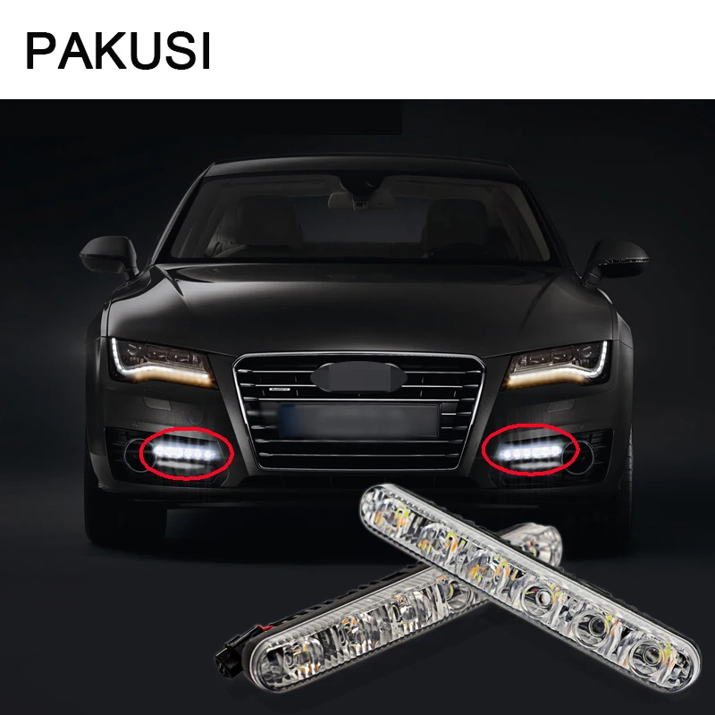 

PAKUSI 1Pair Car LED DRL Lights 12V 6LED fog lamp with yellow turn signal For Audi a3 a6 VW Lada for universal car accessories