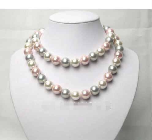 

shipping AAA BEST round white pink gray seashell pearls necklace