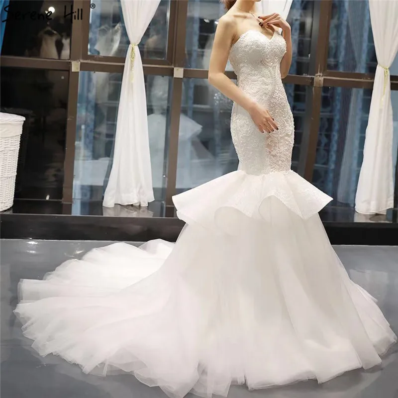 Белый цветы ручной работы свадебные платья русалки 2019 настоящая фотография пикантные без рукавов скромные свадебные одежды