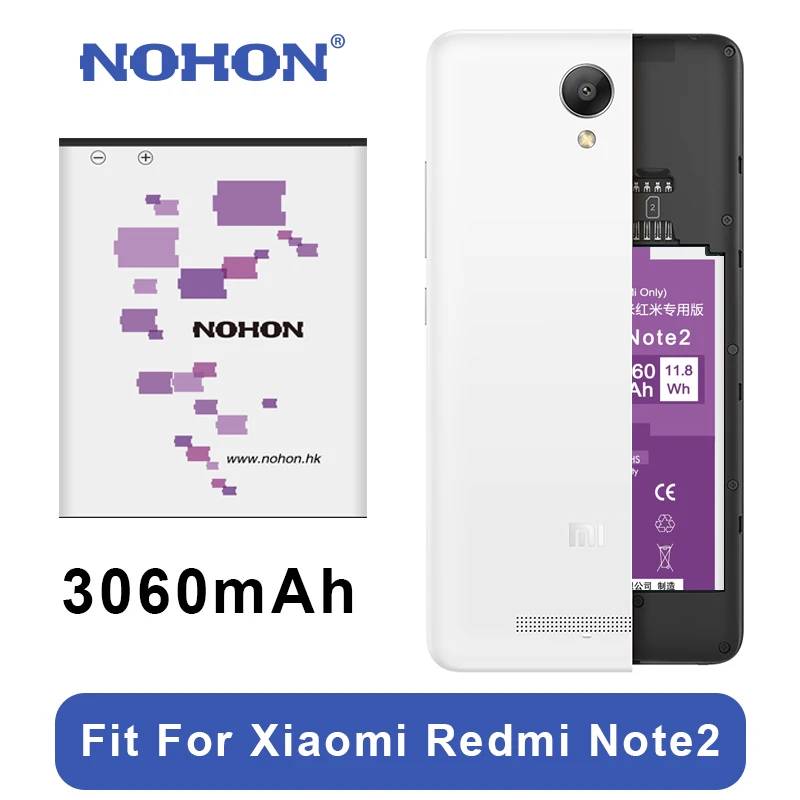 

Original NOHON Battery BM45 Replacement Batteries 3060mAh Mobile Phone Bateria For Xiaomi Redmi Note 2 Retail Package