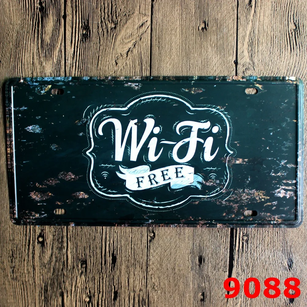 Free Wifi Funny Antique Car Lincense Plate Metal Tin Sign Wall Sticker