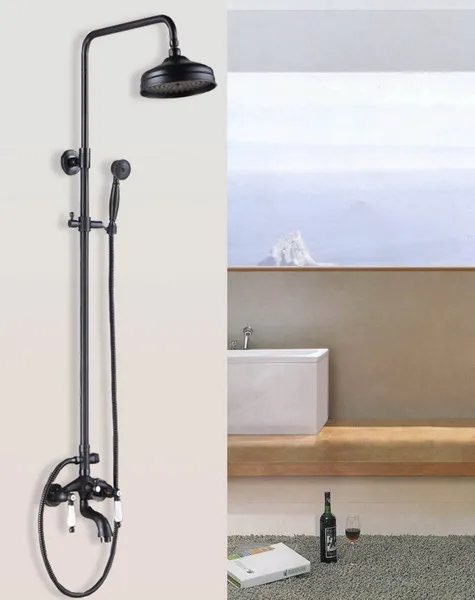 Black Oil Rubbed Brass Wall Mounted Bathroom Rainfall Shower Faucet Set Double Handle Bath Tub Mixer Tap Chg044
