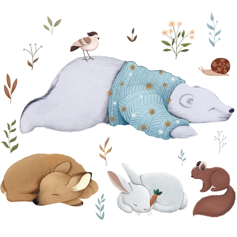 Polar Bear Rabbit Squirrel Animals Wall Stickers Bedroom Kids Baby room Background Removable Wall Decals Art Murals Home Decor