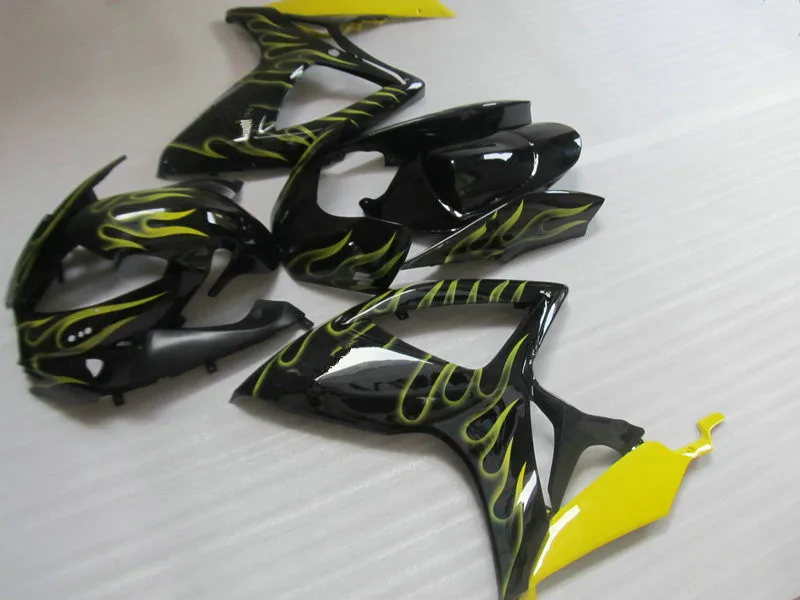 Мотоцикл обтекатель комплект для SUZUKI GSXR600 750 K6 06 07 R 600 GSXR750 2006 2007 желтые языки пламени черный Обтекатели+ подарки SB90
