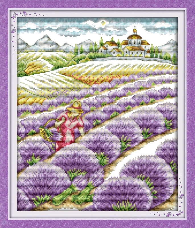 

Lavender field (2) counted printed on fabric DMC 14CT 11CT Cross Stitch kitsembroidery needlework Sets Home Decor