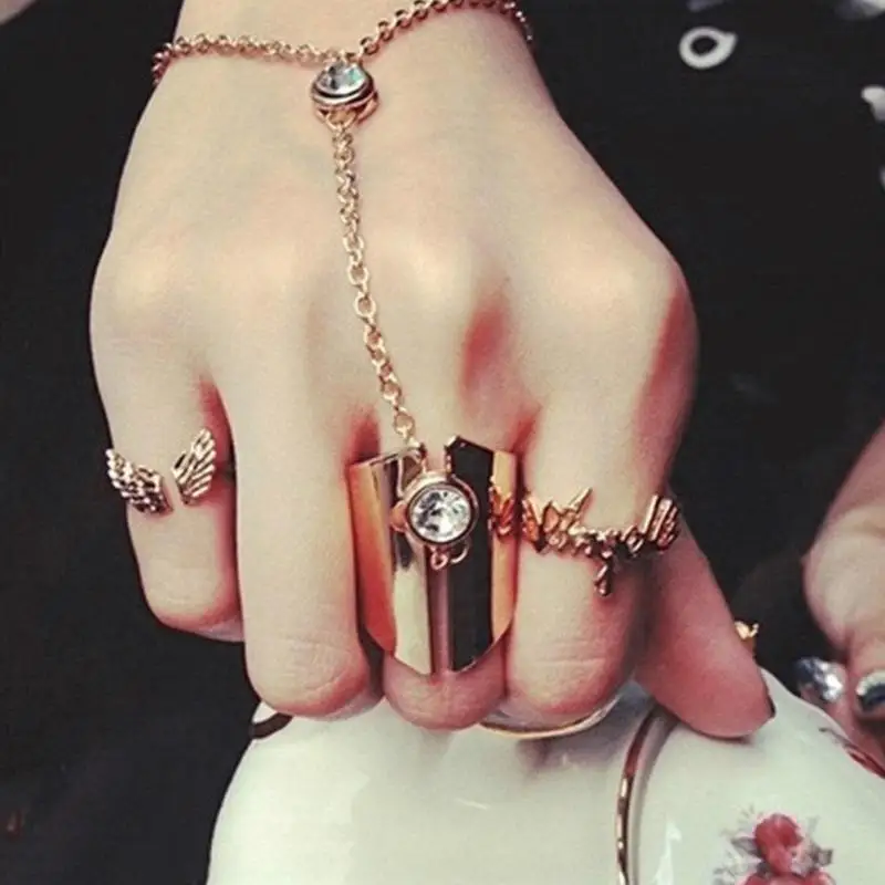 

Fashion Glitter Rhinestone Hand Bracelet Slave Chain Link Finger Ring Gold New