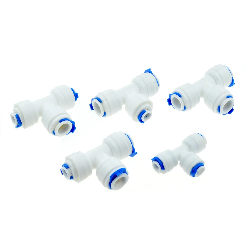 

T Type Reverse Osmosis Aquarium Quick Fitting 1/4" 3/8" OD Hose Equal Connection Tee RO Water Plastic Pipe Coupling Connector