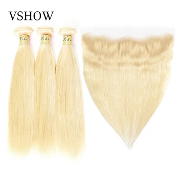 

VSHOW HAIR 613 Bundles With Frontal Brazilian Hair Bundles With Closure Remy Straight Human Hair Blonde Bundles With Frontal