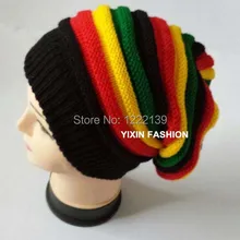 5 шт./лот модные Ямайка раста Стиль зимние вязаные Multi-Цветной Шапка-бини хип-хоп полосатые шапочки Skullies Кепки