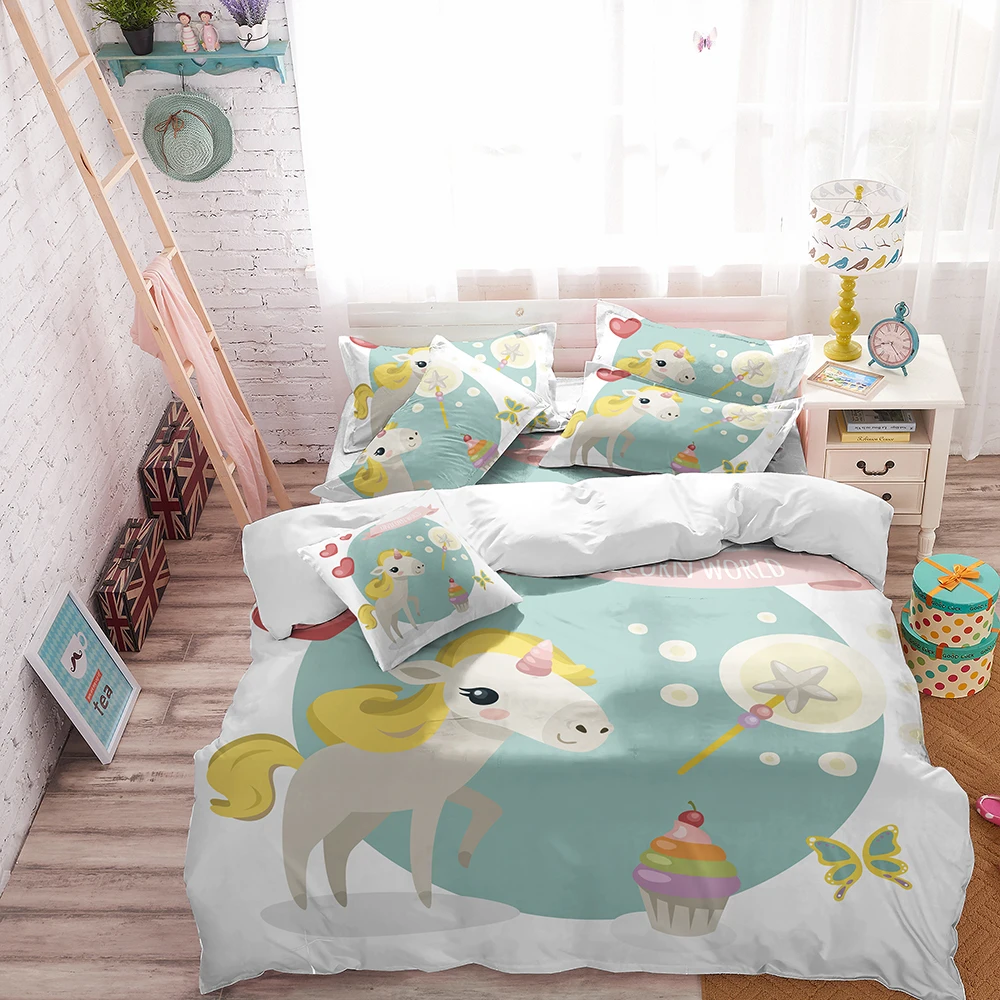 Unicorn Bedding Sets Embroidery Bed Set Double Twin Queen King Size