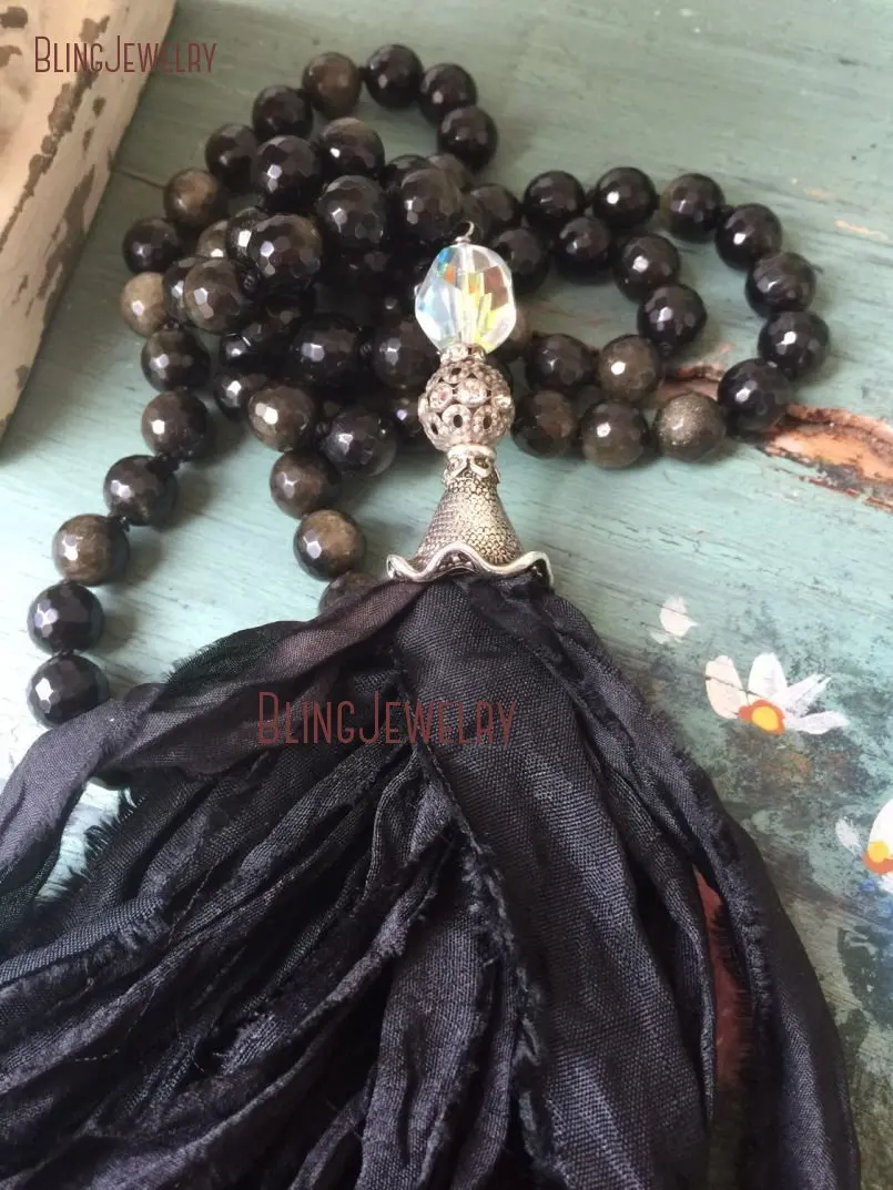 20180907-NM15488-black boho stone healing stone obsidian hand knot sari silk tassel necklace jewelry unique accessory_1