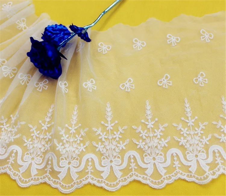 

Lace Trim 5 yard Ivory soft Gauze Mesh Tulle Cotton Embroidered Lace Fabric Ribbon Tapes 22cm 8.6" wide 1023827QL4K108