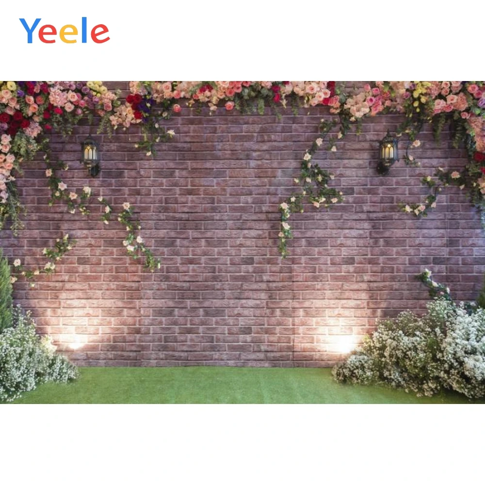 

Yeele Brick Flowers Wall Light Wedding Portrait Photographic Backdrops Customized Photography Backgrounds Photocall Photo Studio