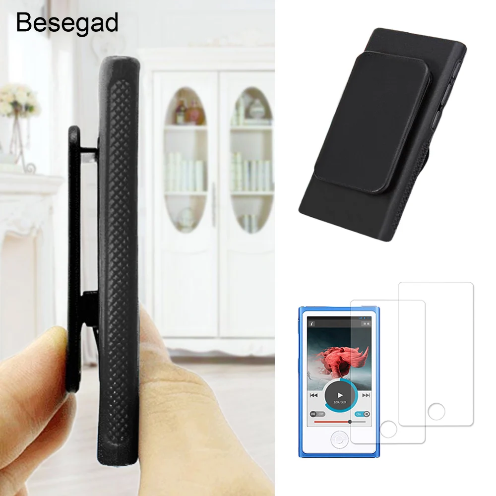 

Besegad 2 PCS Tempered Glass Screen Protector Film 1 PCS Protector Case Cover Skin Shell Guard with Clip for Apple iPod Nano 7