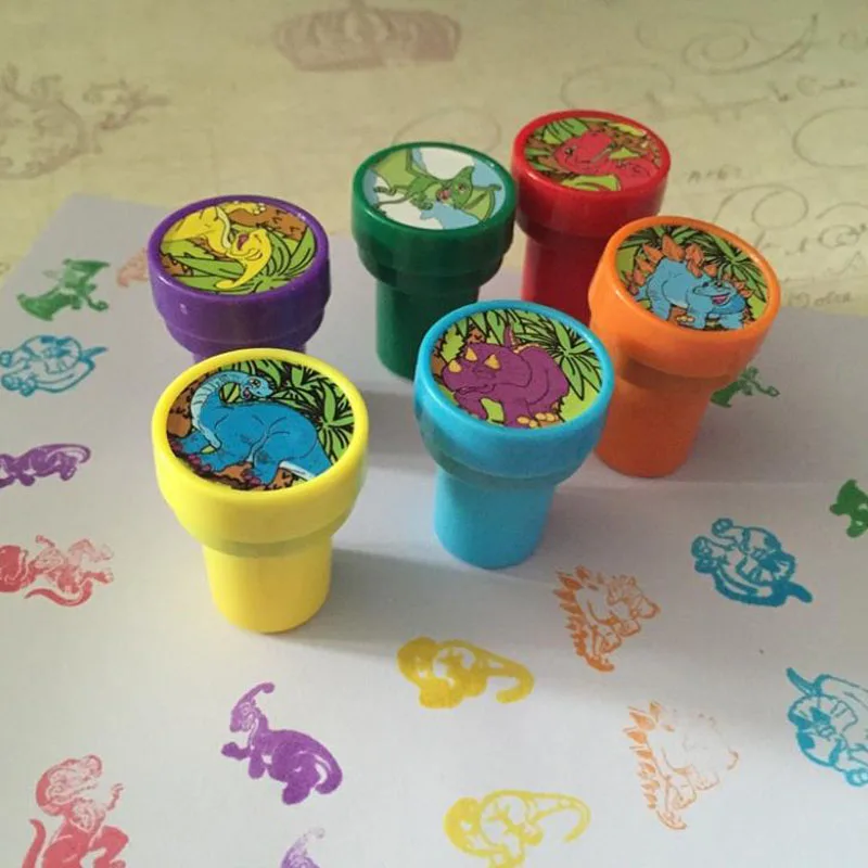 

6 Pcs/set Kawaii Dinosaur Inked Kids Stamp Crafts Fun Comes Plastic Colorful Casual Dinosaur Stampes Unisex Party Gifts