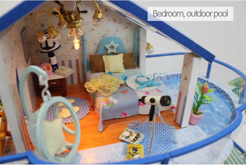 DIY кукольный домик морская миниатюрная вилла с мебели деревянный дом комната Модель комплект подарки 3D игрушки для детей Кукольный дом