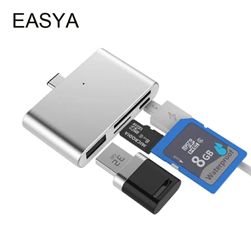 EASYA OTG USB3.1 Type-C Card Reader USB-C to USB2.0 SD TF Micro USB Multifunction Converter for Phone Computer Date Transfer Use