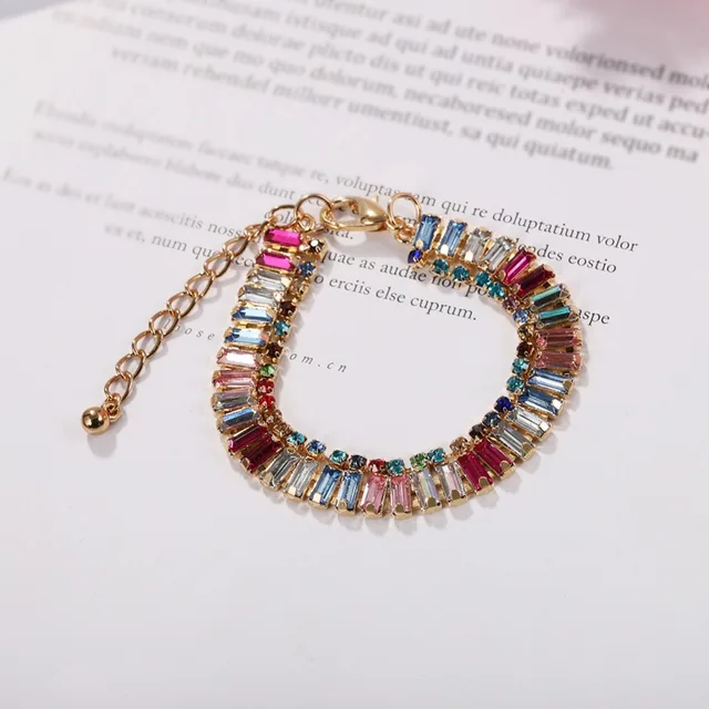 Multi color Crystal Bracelet Colorful Rhinestone Bracelet Gold Luxury