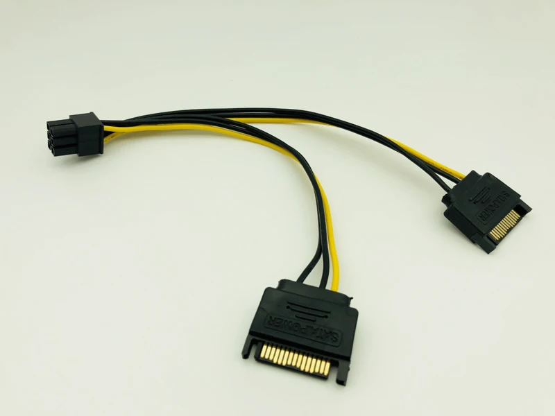 PCI-E PCIe PCI Express Dual 15Pin SATA Male to 6pin Graphics Video Display Card Dual SATA to 6pin Power Cable for ETH BTC Mining