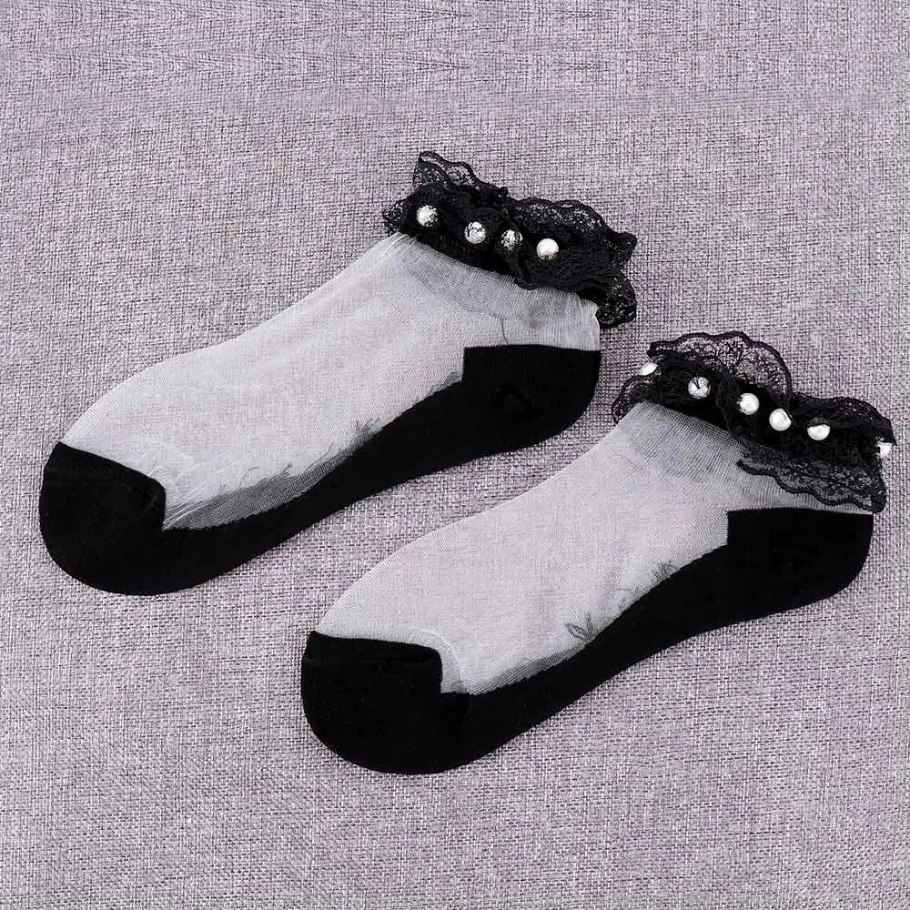 Весна лето продукт носки женские Япония Харадзюку шелковые кружева Жемчуг Meias мягкие лаконичные удобные ручной работы