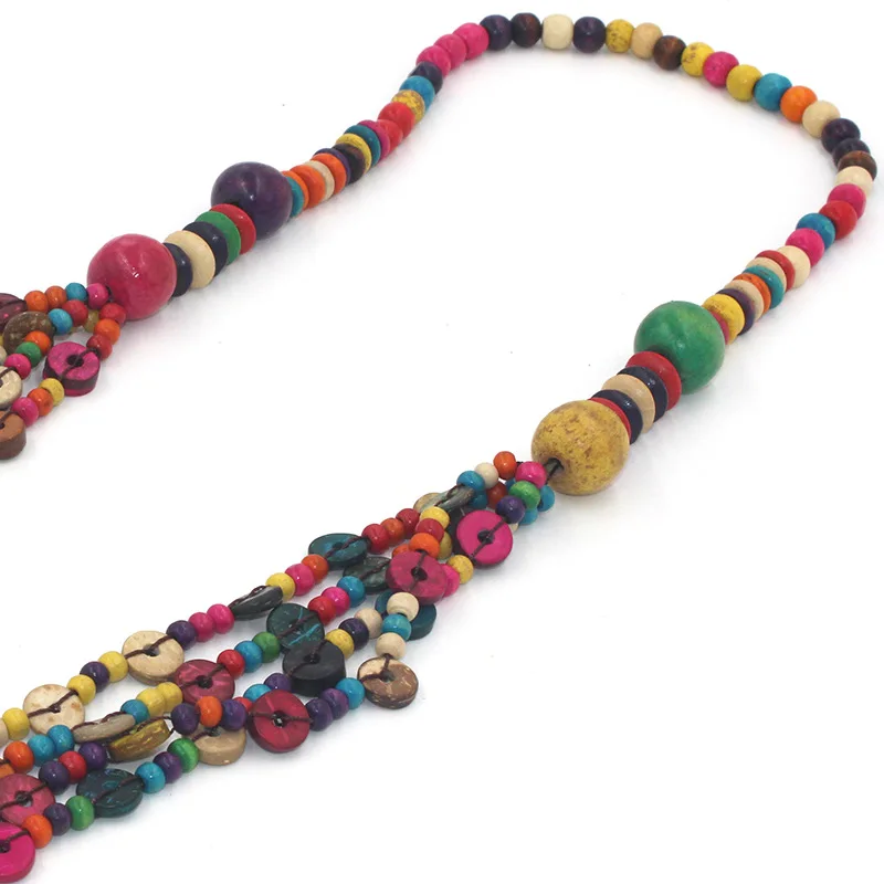 Длинное ожерелье BeUrSelf, этническое ожерелье из кокосовой раковины, этническое многоцветное многослойное богемное ожерелье из деревянных бусин ручной работы
