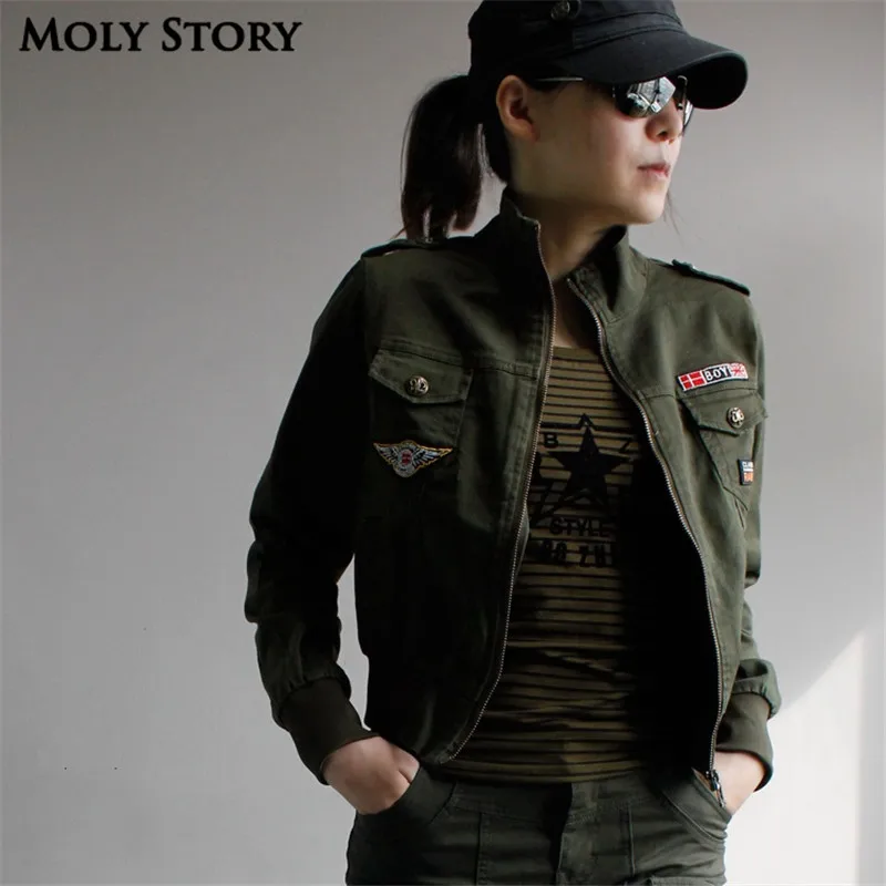 Супер! Женская куртка бомбер армейский зеленый цвет|chaquetas mujer|green militarybomber jacket women |