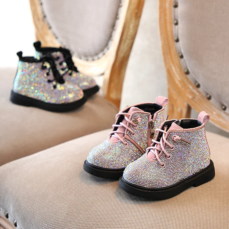 

2018 New Winter For Child Kid Girls Bling Rhinestone Snow Boots Comfort Thick Antislip Short Boots Fashion Cotton-padded Shoes
