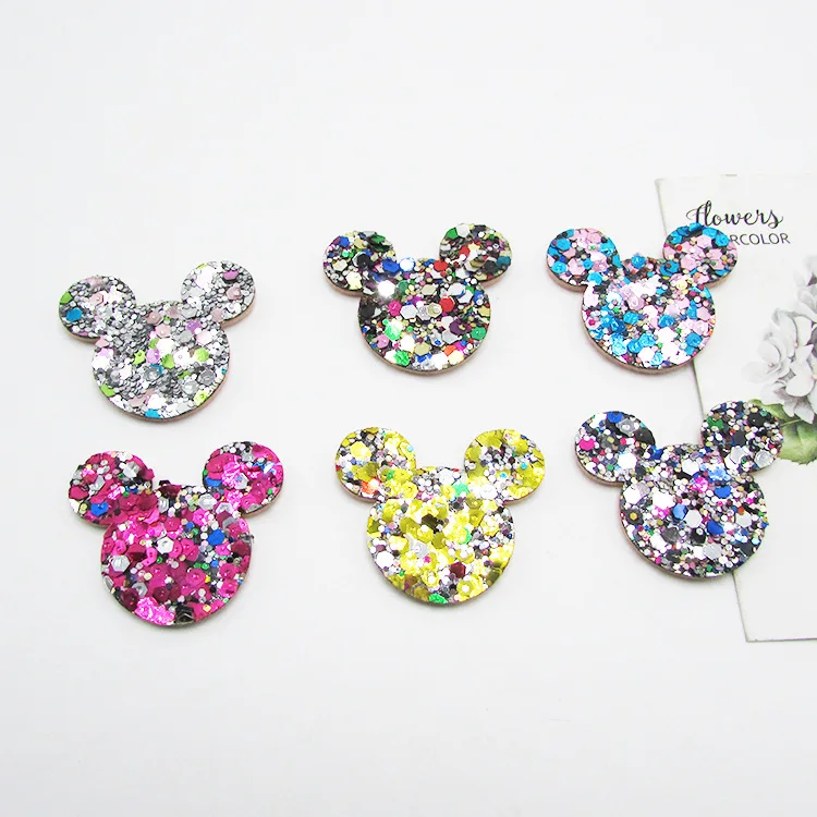 

50pcs 3.5cm Glitter Cat Head Padded Patches Appliques For Clothes Sewing Supplies DIY Hair Bow Decoration,Gril Hair Accessories