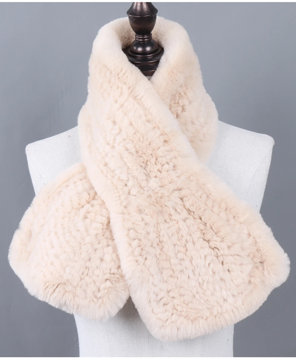 Зимние Настоящий мех кролика шарф Для женщин зимние теплые мягкие 100% натурального меха кролика Rex шарфы Леди Мода вязанный натуральная