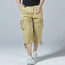 Модные летние мужские повседневные шорты-карго из потертой хлопковой ткани с несколькими карманами, мужская одежда