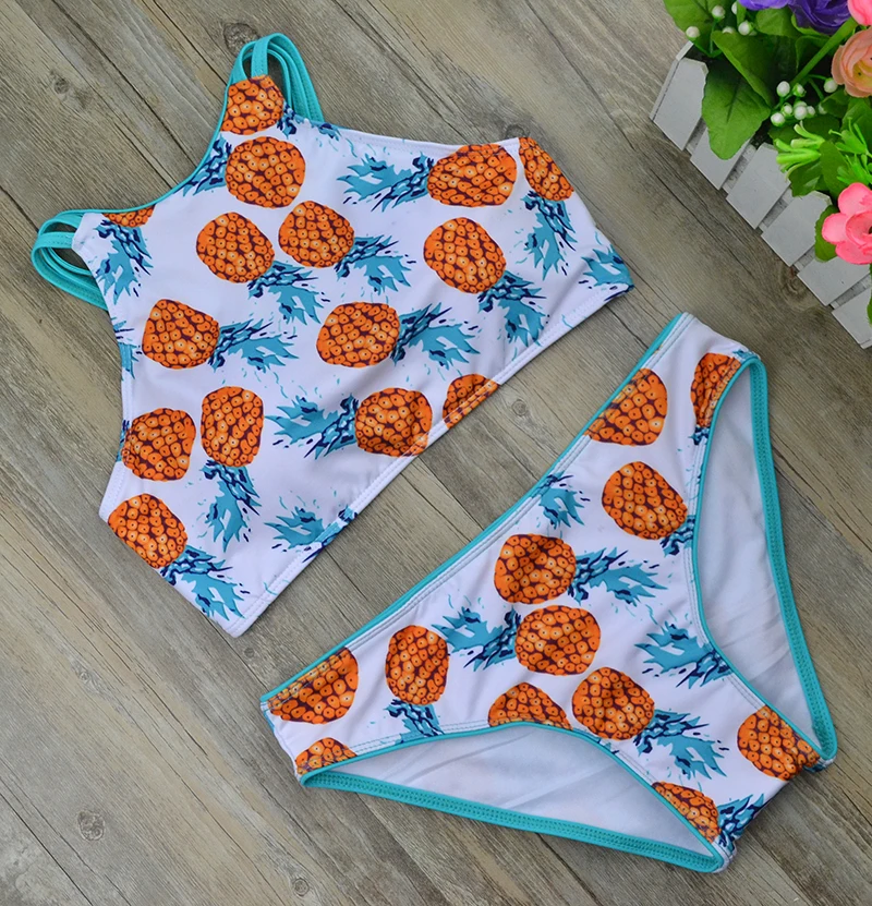 

2017 Four Seasons Fruit Pineapple Halter Bikini Set Women Summer Sexy Print Swimsuit Ladies Beach Bathing Suit swimwear 2435