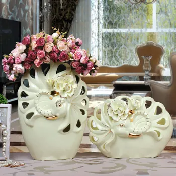 

European Ceramic Vase pure handmade basket Mediterranean style gilt decoration crafts table hollowed elephant