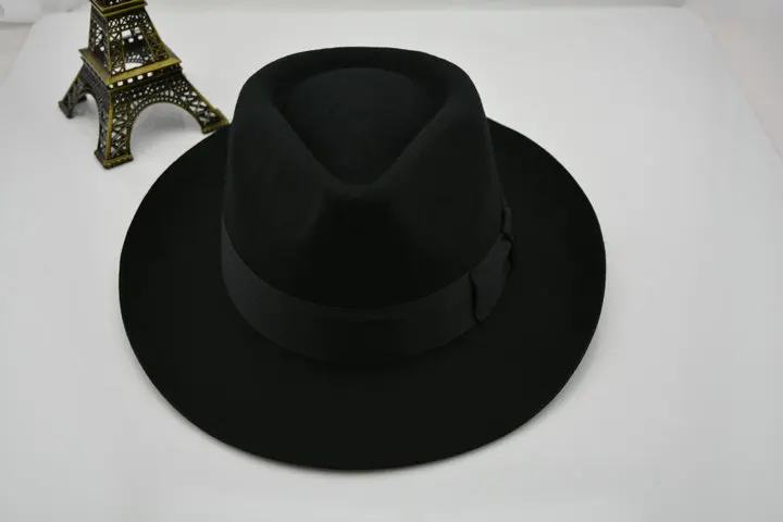 New 100% Woolen Hat Australian Wool 1:1 Michael Jackson Concert Dance Fedoras Classic Black Wide Brim Jazz Gentleman Hats