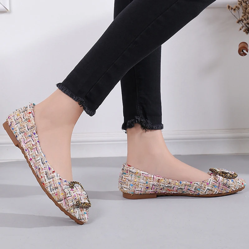 Women Flats Brand Female Single Shoes Women Shoes Slip On Rhinestone Round Toe Casual Shoes Spring Autumn New Arrival DE