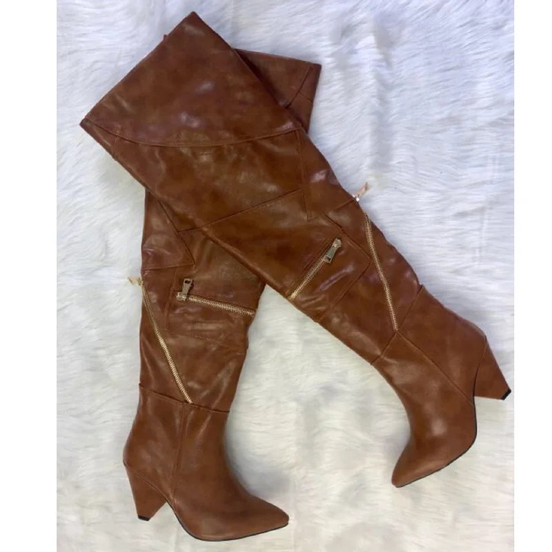 Die Spitz High Runway Heel Über Knie Seltsame Oberschenkel 2019 Brown Mode Zipper Stiefel Frau Decor Frauen WqYEvqPdwA