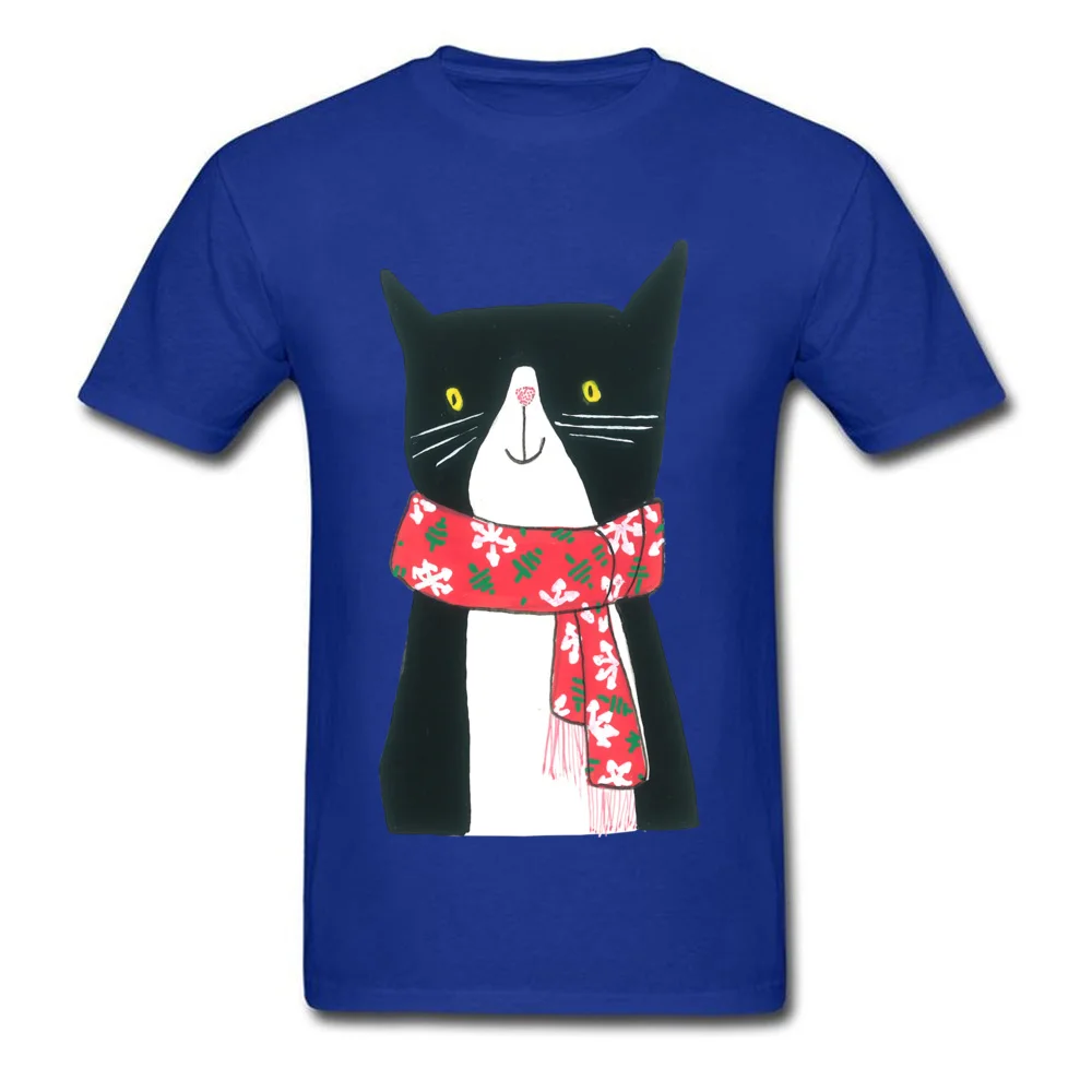 Cat With A Scarf All Cotton Tops Shirt for Men Leisure Top T-shirts Custom Discount O-Neck T-shirts Short Sleeve Cat With A Scarf blue